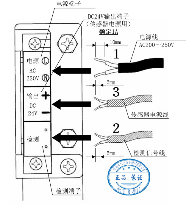 電源線及傳感器的連接 電源線及傳感器的連接